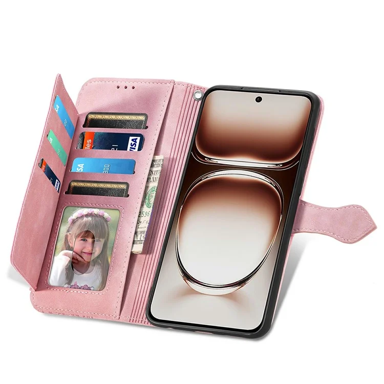 For Oppo F27 5G Zipper Wallet Case with Strap Flower Imprint PU Leather Phone Cover - Pink-Cellmalls