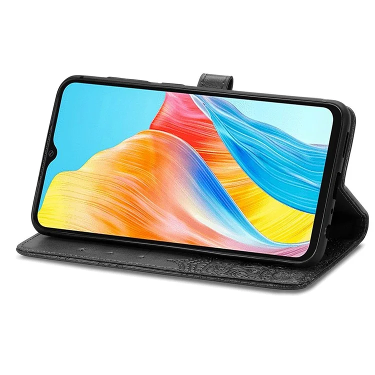 For Oppo A38 4G / A18 4G Case Mandala Embossed Stand PU Leather Phone Walelt Cover - Black-Cellmalls