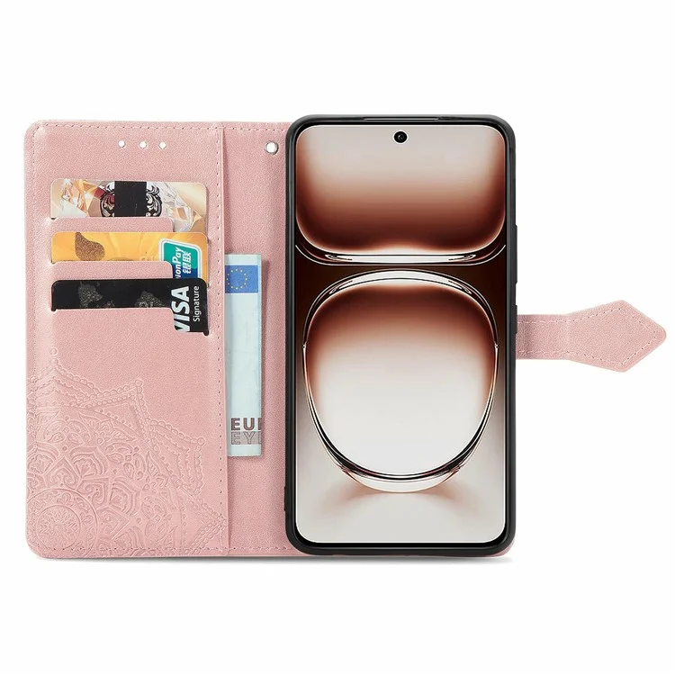 For Oppo A3x 5G Wallet Case Mandala Flower Leather Phone Cover Stand View - Rose Gold-Cellmalls