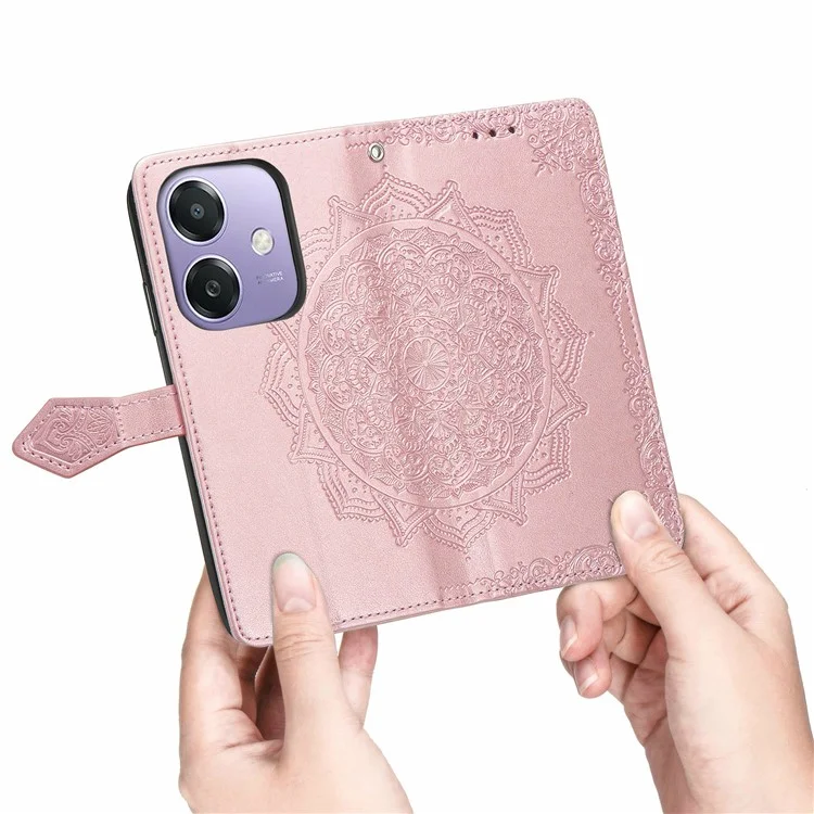 For Oppo A3x 5G Wallet Case Mandala Flower Leather Phone Cover Stand View - Rose Gold-Cellmalls