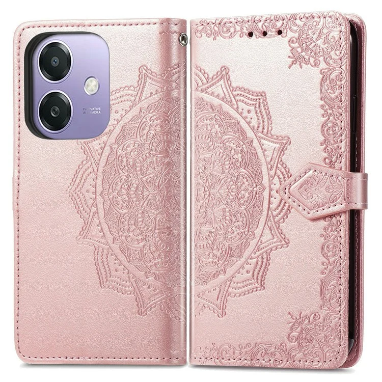 For Oppo A3x 5G Wallet Case Mandala Flower Leather Phone Cover Stand View - Rose Gold-Cellmalls