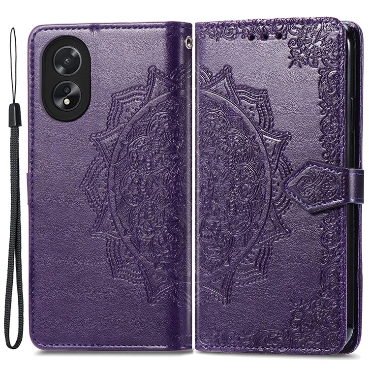 For Oppo A38 4G / A18 4G Case Mandala Embossed Stand PU Leather Phone Walelt Cover - Black-Cellmalls
