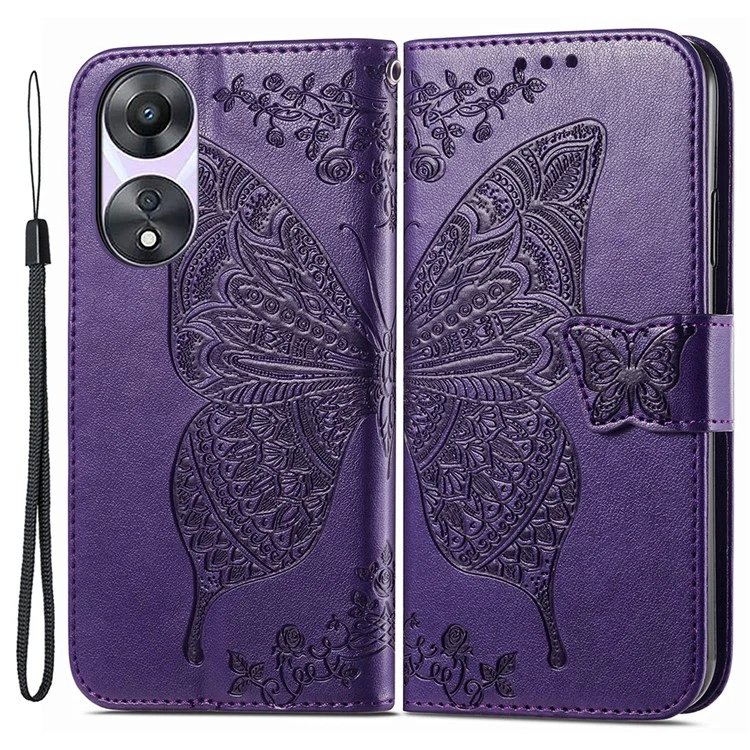 For Oppo A78 4G Wallet Case Imprinted Butterfly Leather Phone Cover Folding Stand - Black-Cellmalls