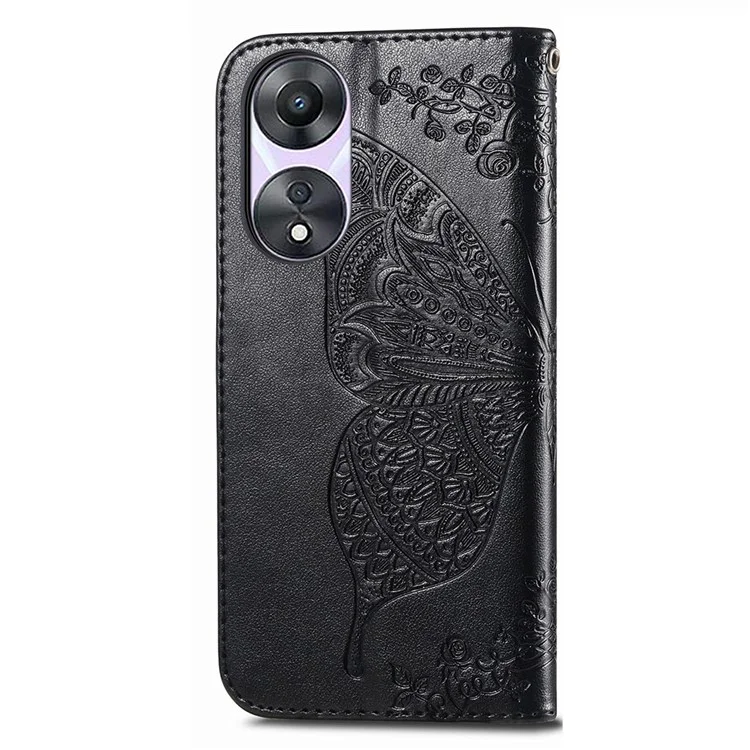 For Oppo A78 4G Wallet Case Imprinted Butterfly Leather Phone Cover Folding Stand - Black-Cellmalls