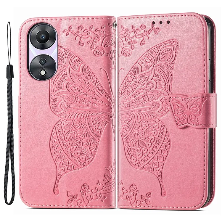 For Oppo A78 4G Wallet Case Imprinted Butterfly Leather Phone Cover Folding Stand - Black-Cellmalls