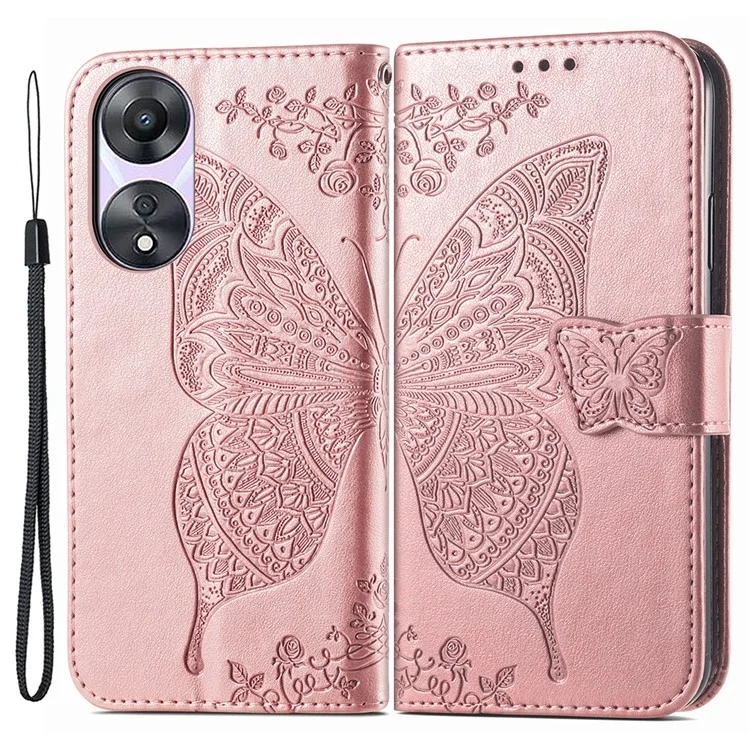 For Oppo A78 4G Wallet Case Imprinted Butterfly Leather Phone Cover Folding Stand - Black-Cellmalls