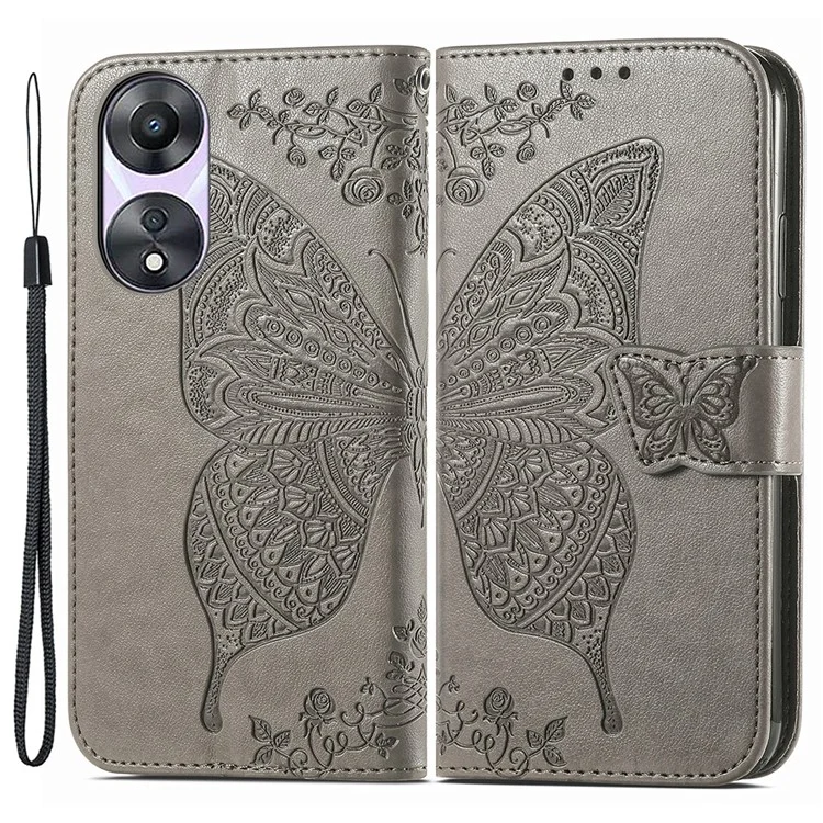 For Oppo A78 4G Wallet Case Imprinted Butterfly Leather Phone Cover Folding Stand - Black-Cellmalls
