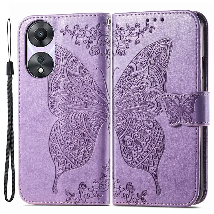 For Oppo A78 4G Wallet Case Imprinted Butterfly Leather Phone Cover Folding Stand - Black-Cellmalls