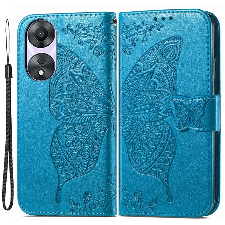 For Oppo A78 4G Wallet Case Imprinted Butterfly Leather Phone Cover Folding Stand - Black-Cellmalls