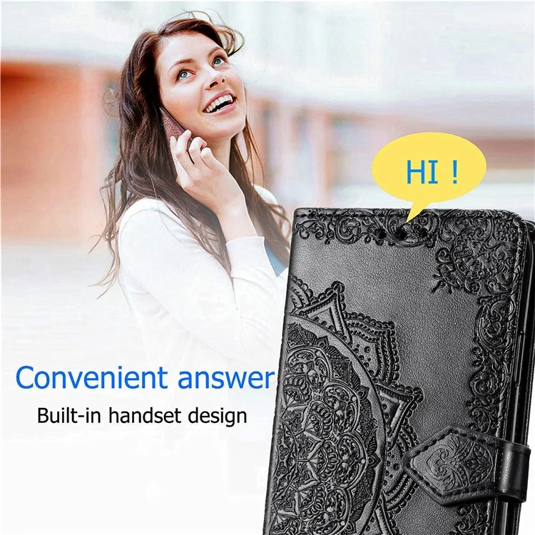 For Oppo Reno12 F 5G Wallet Case Mandala Flower Leather Phone Cover Stand View - Black-Cellmalls