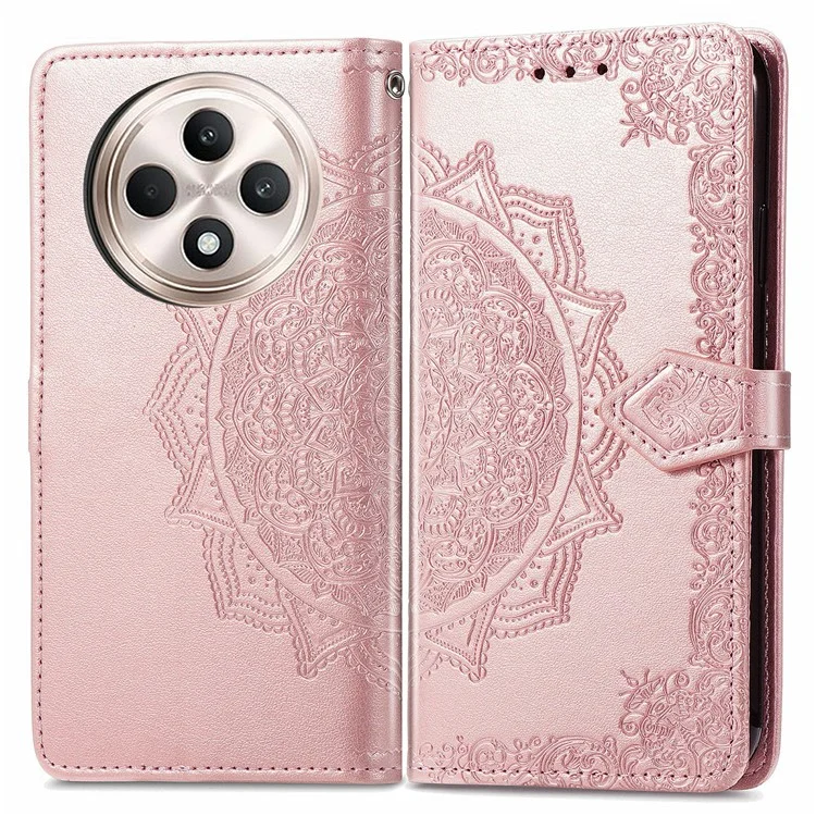 For Oppo Reno12 F 5G Wallet Case Mandala Flower Leather Phone Cover Stand View - Black-Cellmalls