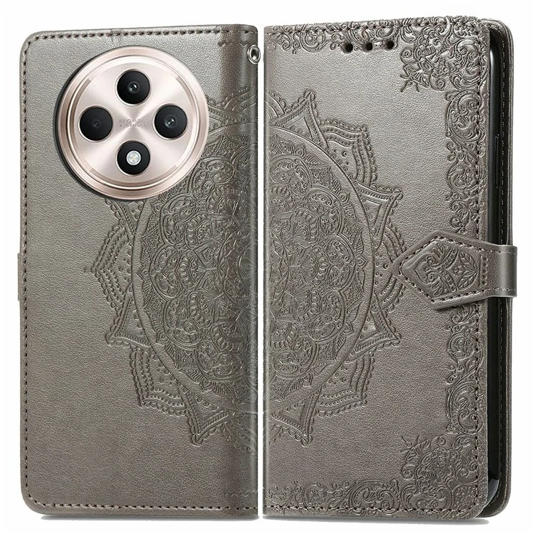 For Oppo Reno12 F 5G Wallet Case Mandala Flower Leather Phone Cover Stand View - Black-Cellmalls