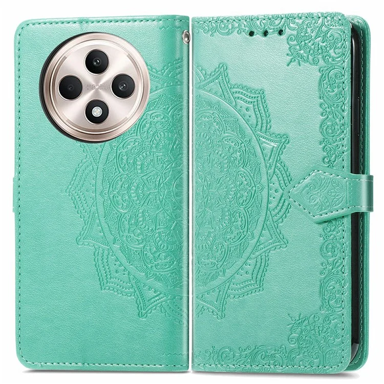 For Oppo Reno12 F 5G Wallet Case Mandala Flower Leather Phone Cover Stand View - Black-Cellmalls