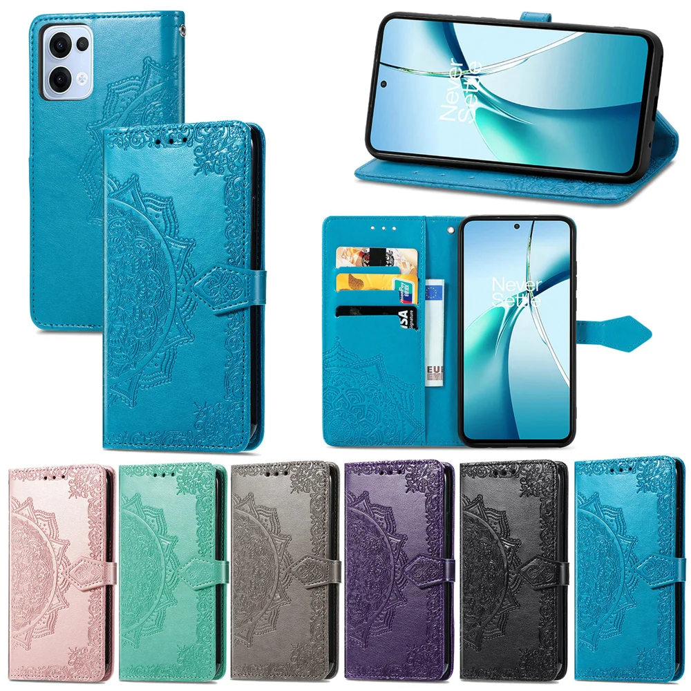 For Oppo Reno13 5G (Global) Wallet Case Mandala Flower Leather Phone Cover Stand - Grey-Cellmalls