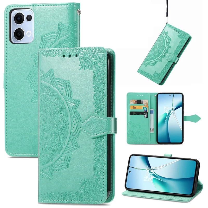 For Oppo Reno13 5G (Global) Wallet Case Mandala Flower Leather Phone Cover Stand - Grey-Cellmalls