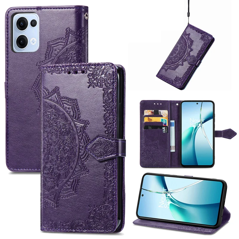 For Oppo Reno13 5G (Global) Wallet Case Mandala Flower Leather Phone Cover Stand - Grey-Cellmalls