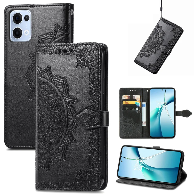 For Oppo Reno13 5G (Global) Wallet Case Mandala Flower Leather Phone Cover Stand - Grey-Cellmalls