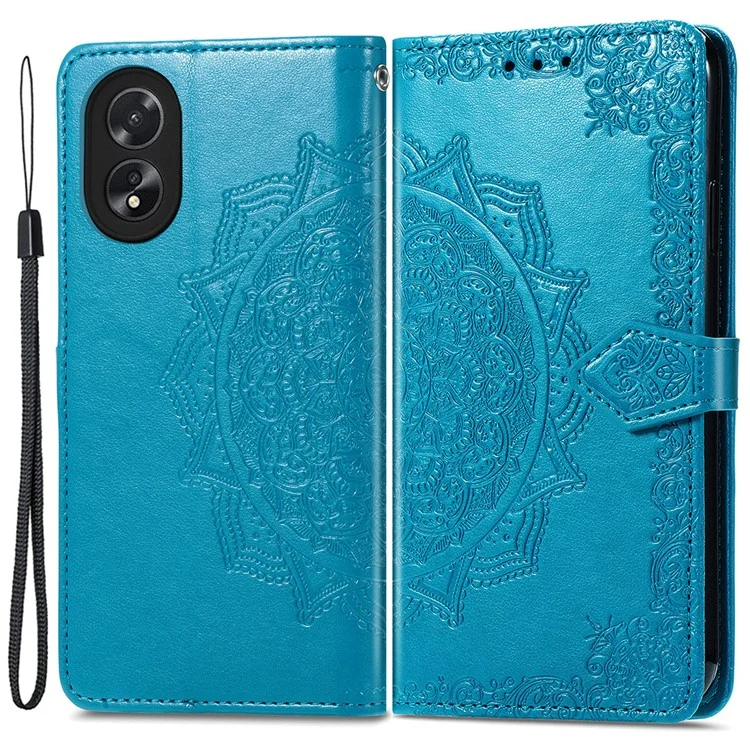 For Oppo A38 4G / A18 4G Case Mandala Embossed Stand PU Leather Phone Walelt Cover - Black-Cellmalls