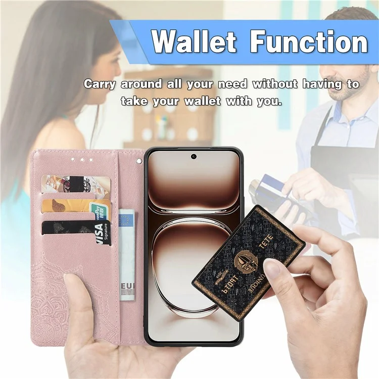 For Oppo A3x 5G Wallet Case Mandala Flower Leather Phone Cover Stand View - Rose Gold-Cellmalls