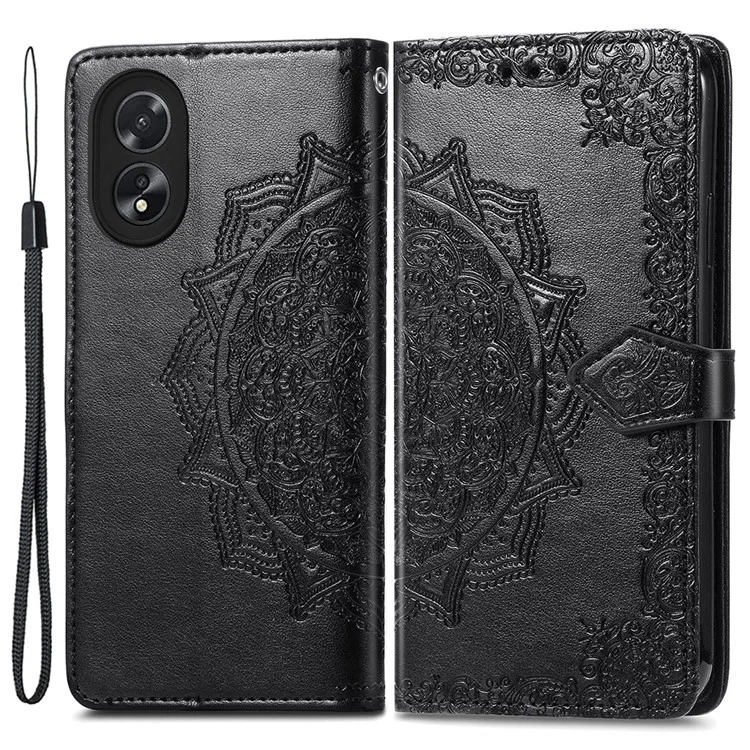 For Oppo A38 4G / A18 4G Case Mandala Embossed Stand PU Leather Phone Walelt Cover - Black-Cellmalls