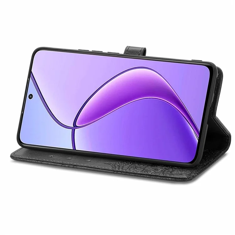 For Oppo Reno12 F 5G Wallet Case Mandala Flower Leather Phone Cover Stand View - Black-Cellmalls