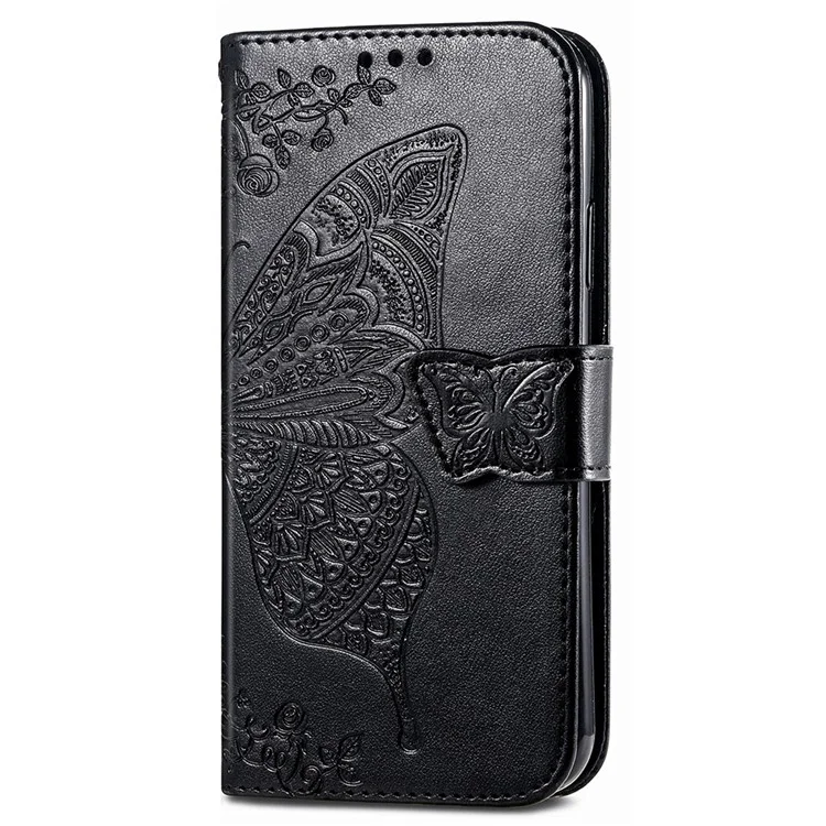 For Oppo A78 4G Wallet Case Imprinted Butterfly Leather Phone Cover Folding Stand - Black-Cellmalls