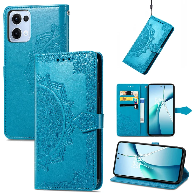 For Oppo Reno13 5G (Global) Wallet Case Mandala Flower Leather Phone Cover Stand - Grey-Cellmalls