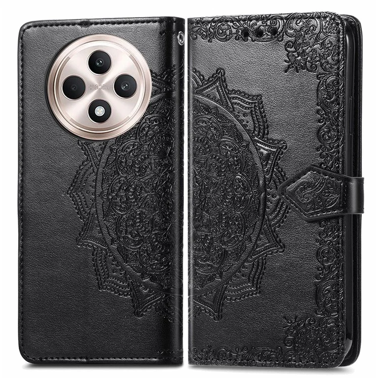 For Oppo Reno12 F 5G Wallet Case Mandala Flower Leather Phone Cover Stand View - Black-Cellmalls