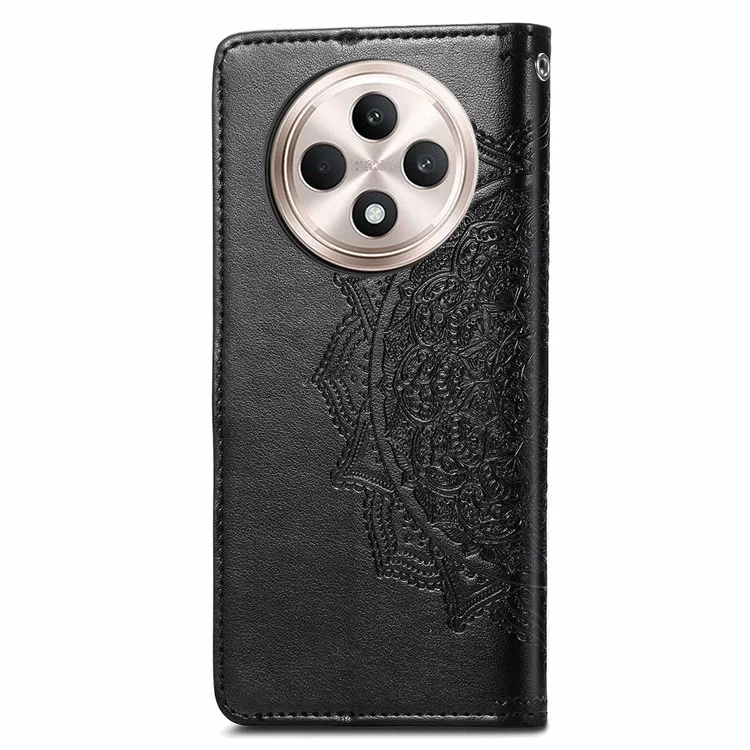 For Oppo Reno12 F 5G Wallet Case Mandala Flower Leather Phone Cover Stand View - Black-Cellmalls