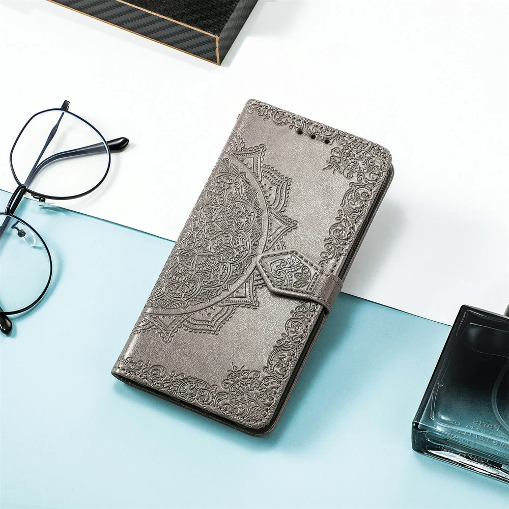 For Oppo Reno13 5G (Global) Wallet Case Mandala Flower Leather Phone Cover Stand - Grey-Cellmalls