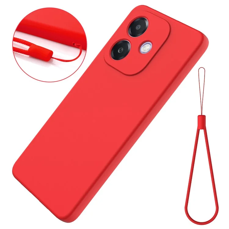For Oppo A3x 5G / A40 4G Case Liquid Silicone Anti-Scratch Phone Cover with Hand Strap - Red-Cellmalls