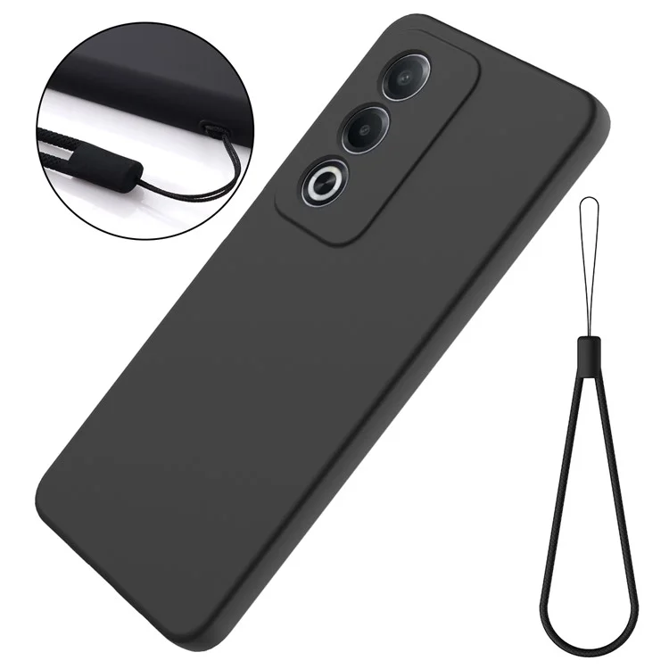 For Oppo A80 5G Case Liquid Silicone Anti-Scratch Phone Cover with Hand Strap - Black-Cellmalls