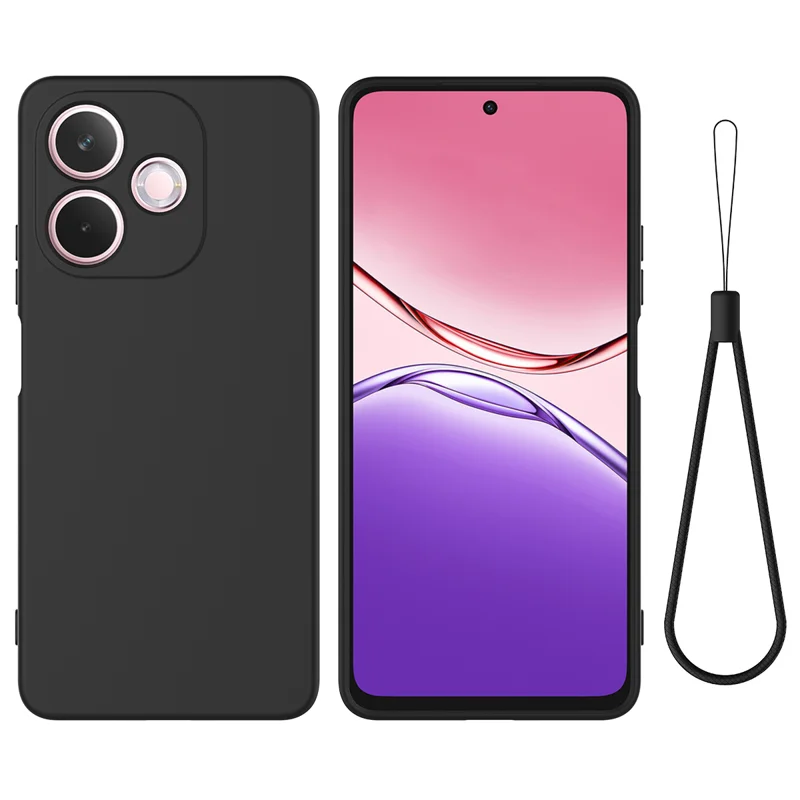 For Oppo A5 Pro 4G (Global) Liquid Silicone Case Phone Back Cover with Hand Strap - Black-Cellmalls