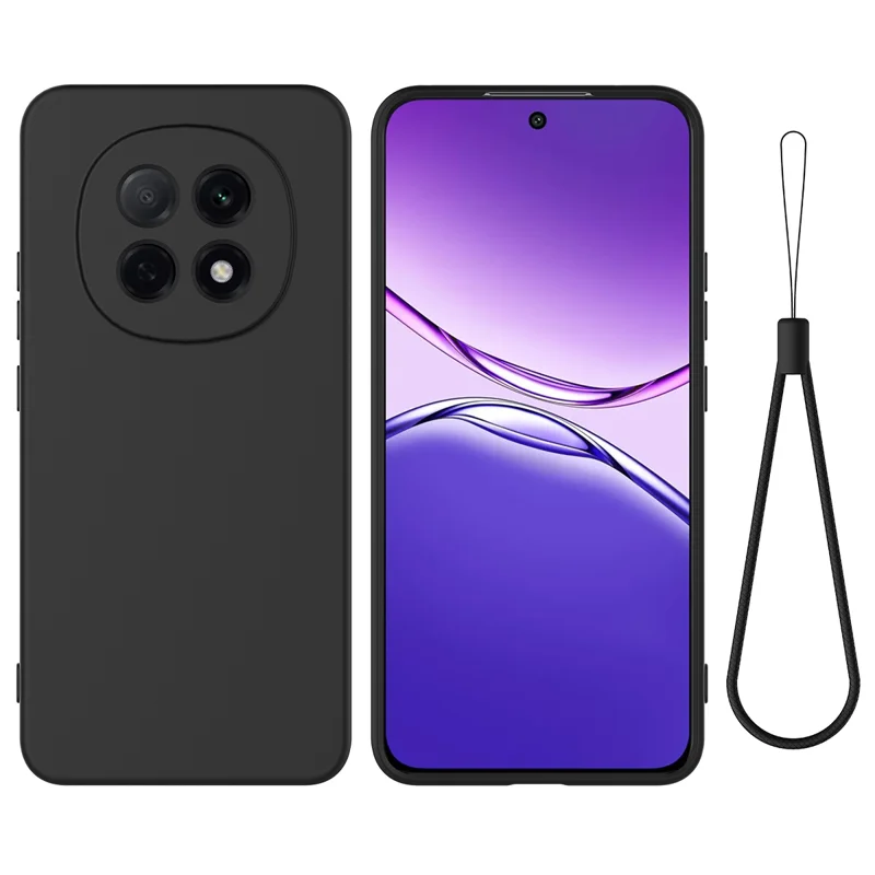 For Oppo F29 Pro 5G Liquid Silicone Case Phone Back Cover with Hand Strap - Black-Cellmalls