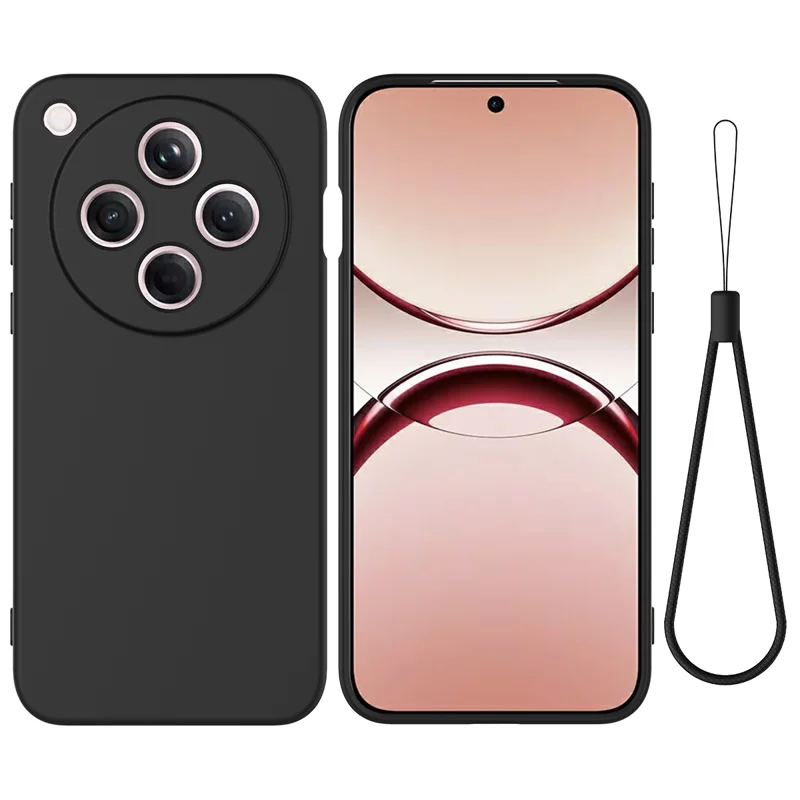 For Oppo Find X8 5G Liquid Silicone Case Phone Back Cover with Hand Strap - Black-Cellmalls