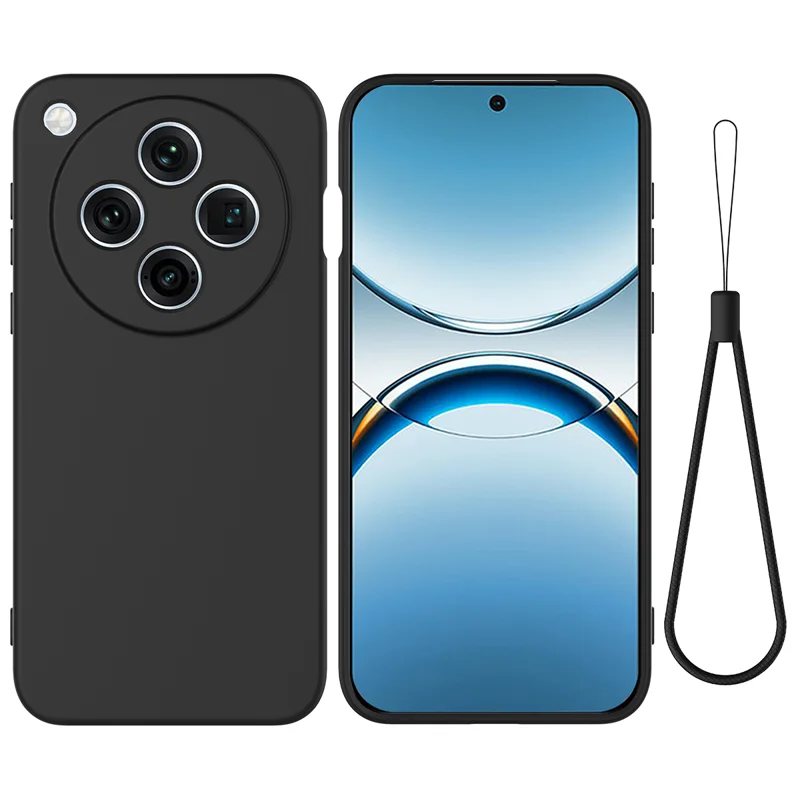 For Oppo Find X8 Pro 5G Case Liquid Silicone Phone Back Cover with Hand Strap - Black-Cellmalls