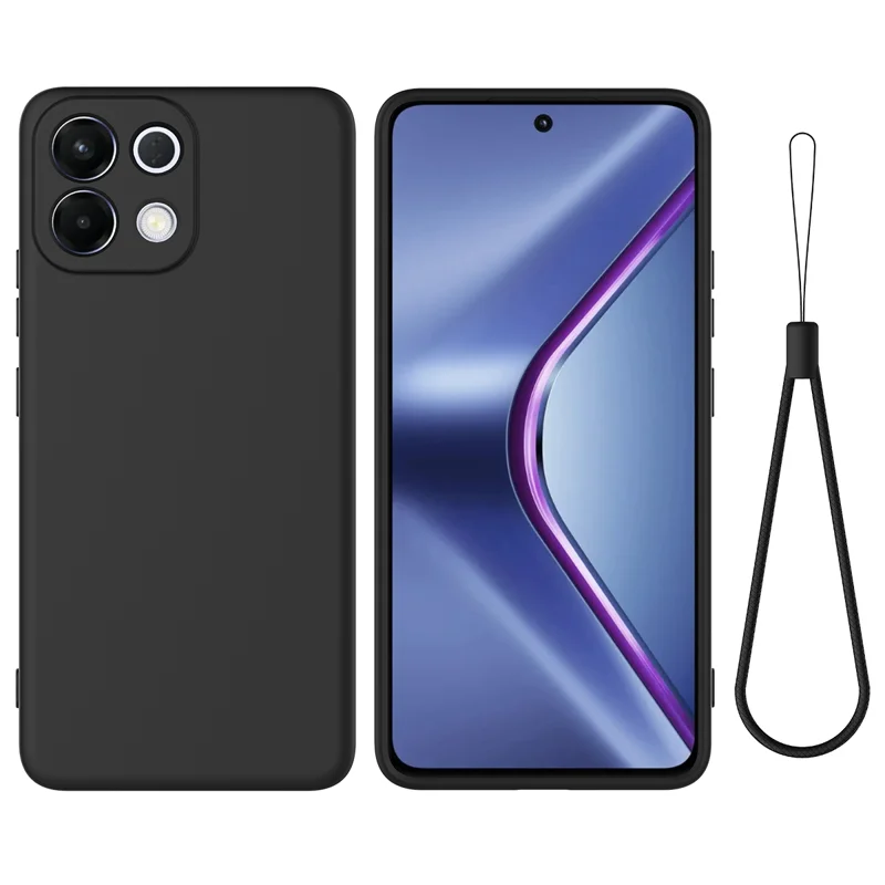 For Oppo K13 5G Liquid Silicone Case Phone Back Cover with Hand Strap - Black-Cellmalls