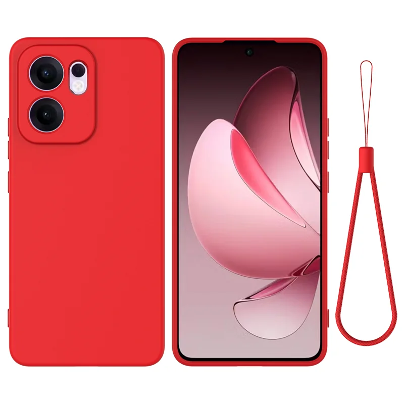 For Oppo Reno13 F 5G / Oppo Reno13 F 4G Liquid Silicone Case Phone Back Cover with Hand Strap - Black-Cellmalls