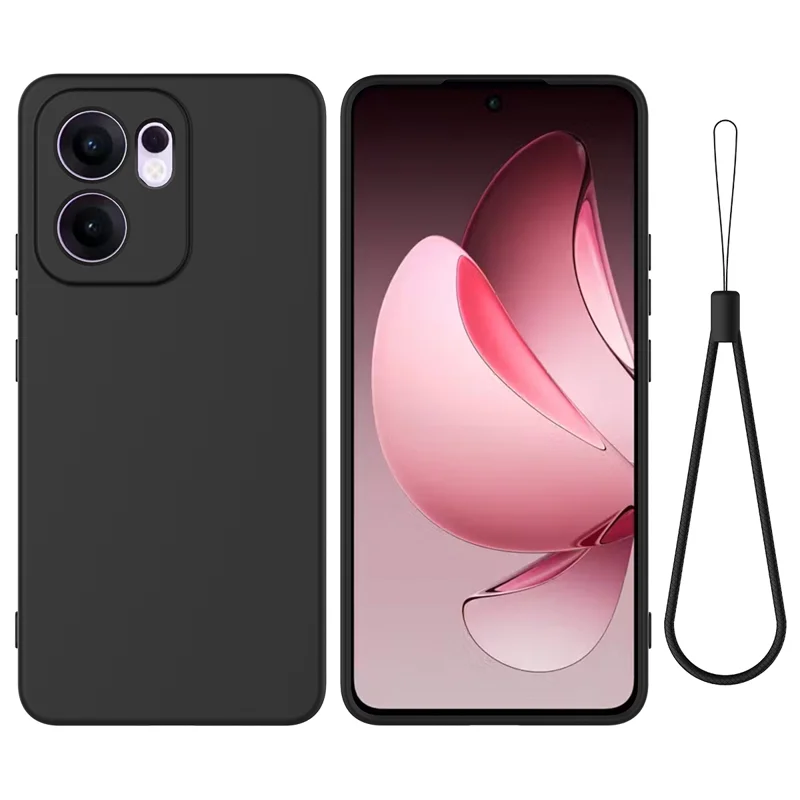 For Oppo Reno13 F 5G / Oppo Reno13 F 4G Liquid Silicone Case Phone Back Cover with Hand Strap - Black-Cellmalls