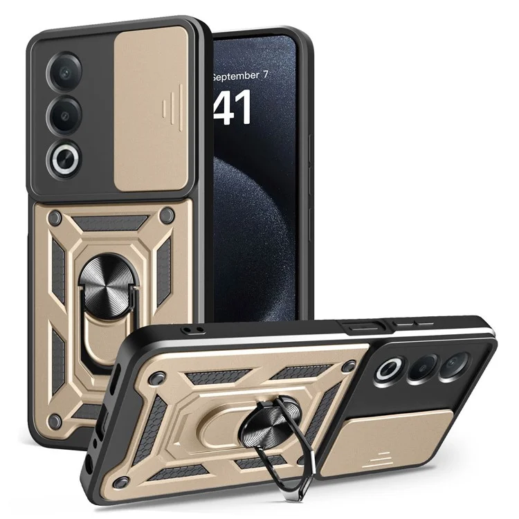 For Oppo A3 Pro (India) 5G  /  A80 5G Case with Slide Camera Lid PC + TPU Kickstand Phone Cover - Black-Cellmalls