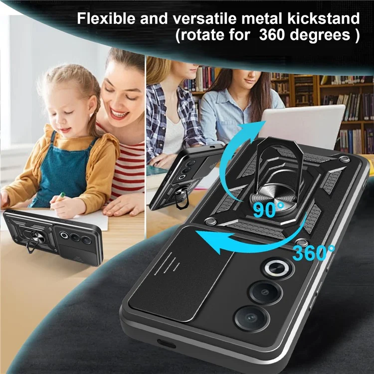 For Oppo A3 Pro (India) 5G  /  A80 5G Case with Slide Camera Lid PC + TPU Kickstand Phone Cover - Black-Cellmalls