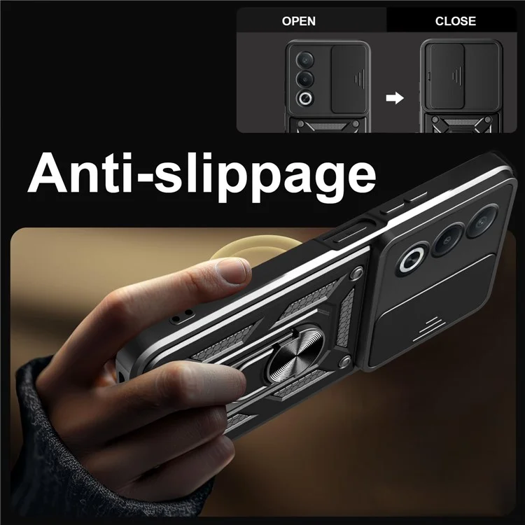 For Oppo A3 Pro (India) 5G  /  A80 5G Case with Slide Camera Lid PC + TPU Kickstand Phone Cover - Black-Cellmalls