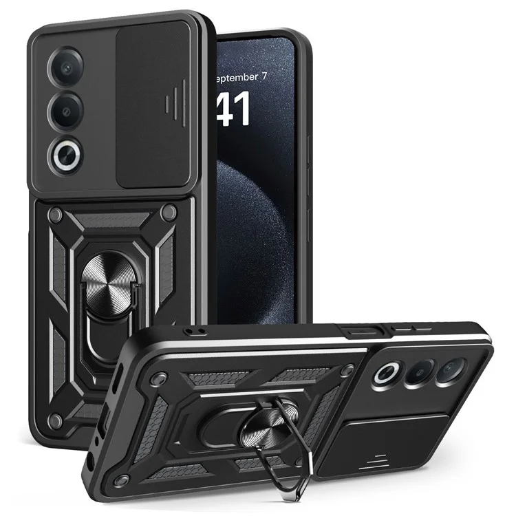For Oppo A3 Pro (India) 5G  /  A80 5G Case with Slide Camera Lid PC + TPU Kickstand Phone Cover - Black-Cellmalls