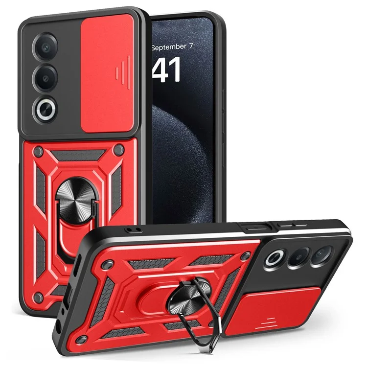 For Oppo A3 Pro (India) 5G  /  A80 5G Case with Slide Camera Lid PC + TPU Kickstand Phone Cover - Black-Cellmalls