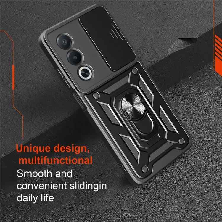 For Oppo A3 Pro (India) 5G  /  A80 5G Case with Slide Camera Lid PC + TPU Kickstand Phone Cover - Black-Cellmalls