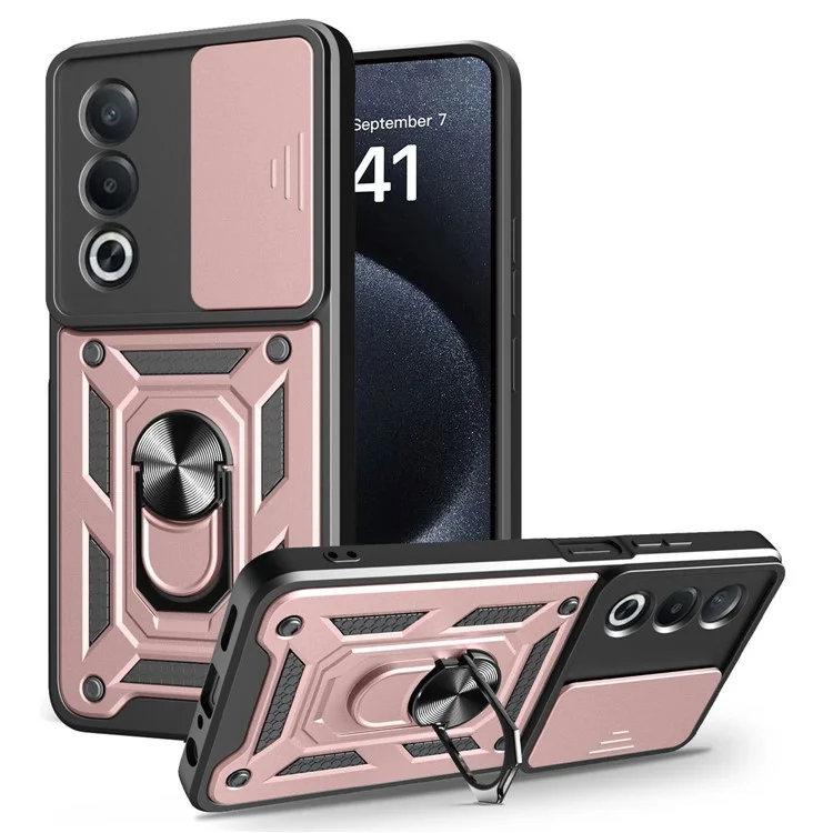 For Oppo A3 Pro (India) 5G  /  A80 5G Case with Slide Camera Lid PC + TPU Kickstand Phone Cover - Black-Cellmalls