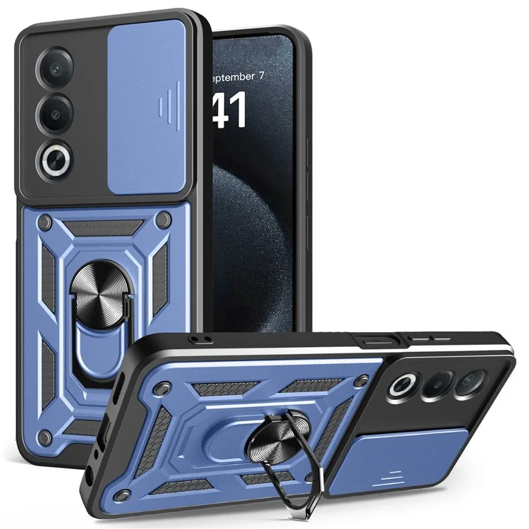 For Oppo A3 Pro (India) 5G  /  A80 5G Case with Slide Camera Lid PC + TPU Kickstand Phone Cover - Black-Cellmalls