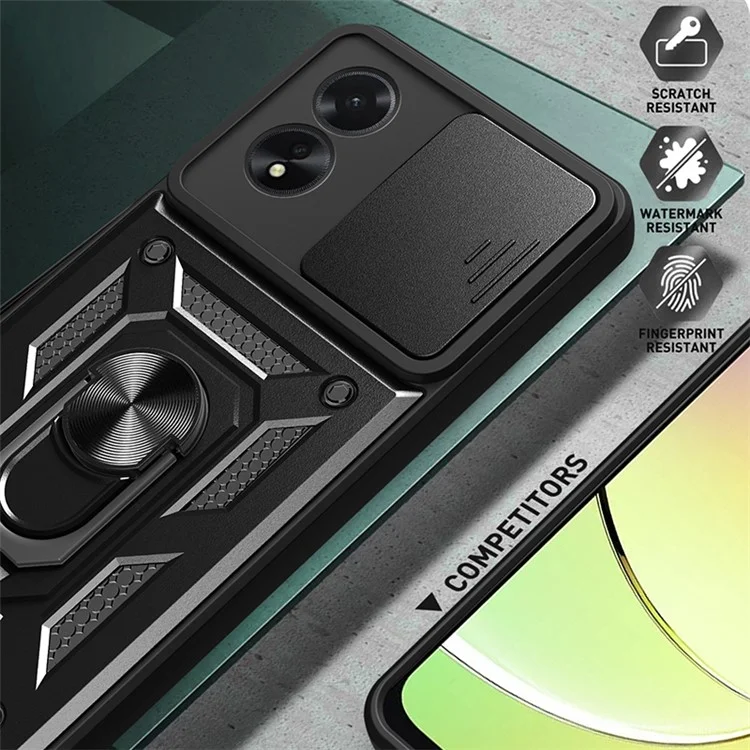 For Oppo A38 4G Case PC+TPU Anti-fall Kickstand Phone Cover with Slide Lens Lid - Black-Cellmalls
