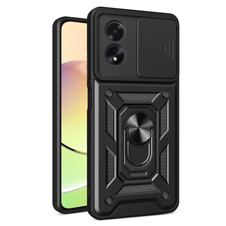 For Oppo A38 4G Case PC+TPU Anti-fall Kickstand Phone Cover with Slide Lens Lid - Black-Cellmalls