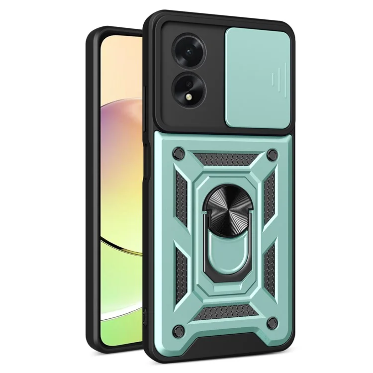 For Oppo A38 4G Case PC+TPU Anti-fall Kickstand Phone Cover with Slide Lens Lid - Black-Cellmalls